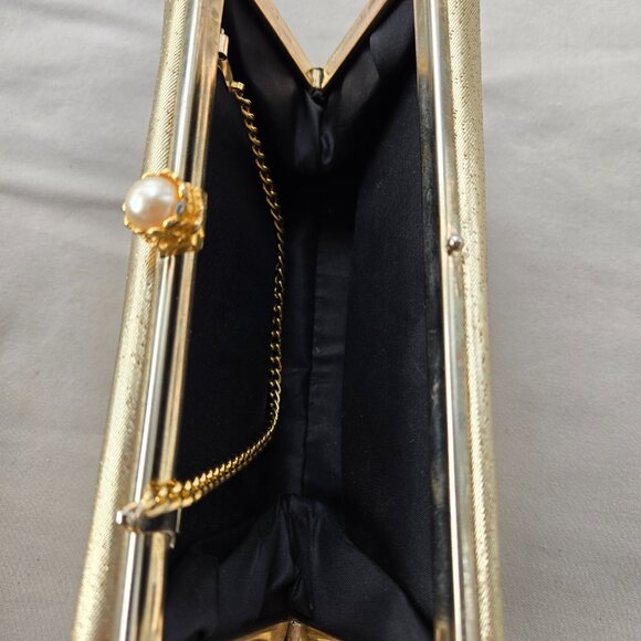 Vintage Gold Clutch Purse with Chain Strap Classic Evening Party - Picture 8 of 8